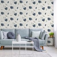 Crown Synergy Floral Navy Trail M1716 Wallpaper